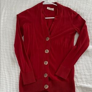Tory Burch Red Cardigan with Signature Buttons